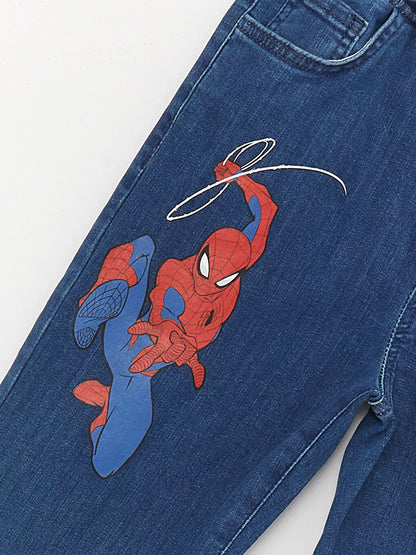 Slim Fit Elastic Waist Spiderman Printed Boys Jean Pants