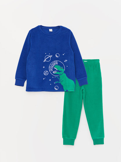 Crew Neck Embroidered Long Sleeve Fleece Boys' Pajama Set