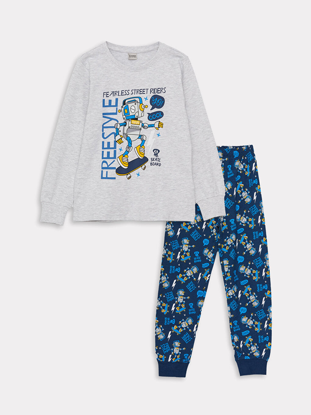 Crew Neck Printed Long Sleeve Boys' Pajama Set