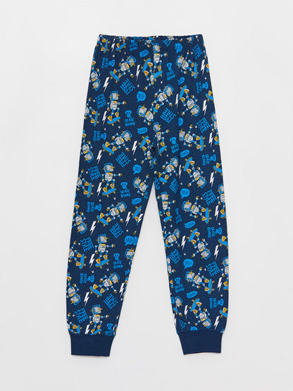 Crew Neck Printed Long Sleeve Boys' Pajama Set