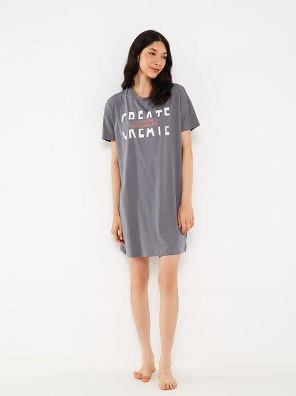 Crew Neck Printed Short Sleeve Women's Nightgown