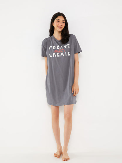 Crew Neck Printed Short Sleeve Women's Nightgown