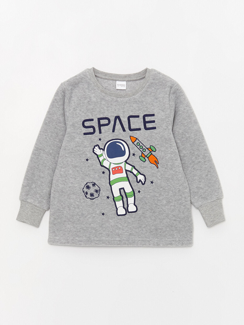 Crew Neck Printed Long Sleeve Fleece Boys' Pajama Set