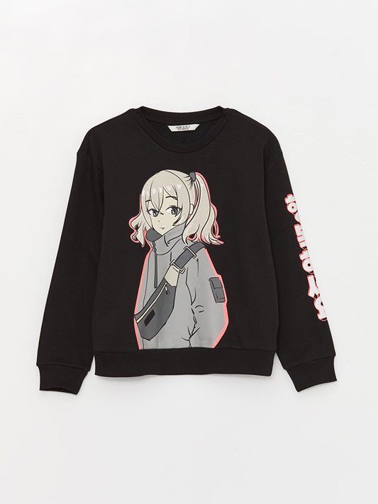 Crew Neck Printed Long Sleeve Girl's Sweatshirt