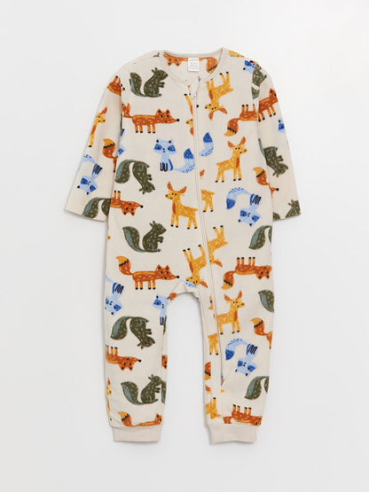 Crew Neck Long Sleeve Patterned Unisex Baby Jumpsuit