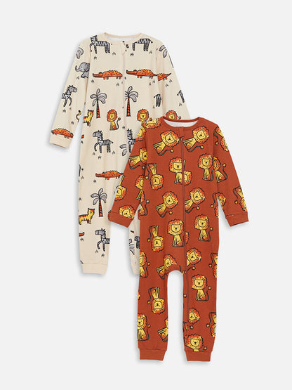 Crew Neck Long Sleeve Printed Baby Boy Jumpsuit 2-pack