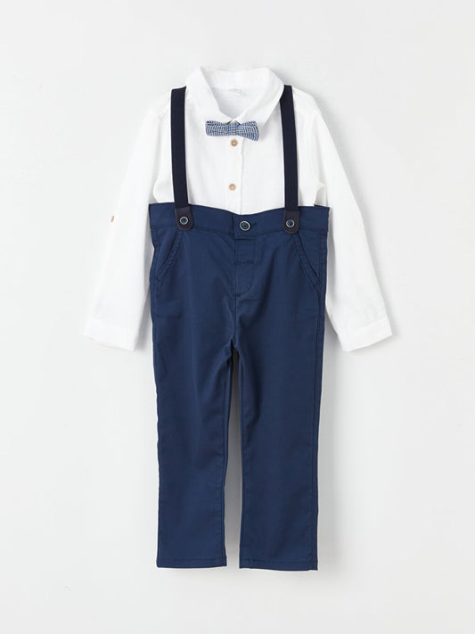 Baby Boy Pants Shirt Bow Tie and Trouser Suspenders Set of 4