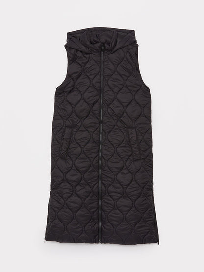 Hooded Self-Patterned Women's Puffer Vest