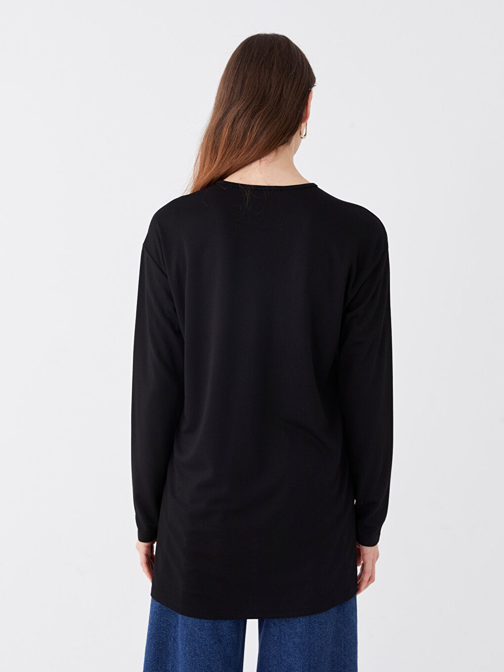 Crew Neck Plain Long Sleeve Women's Tunic