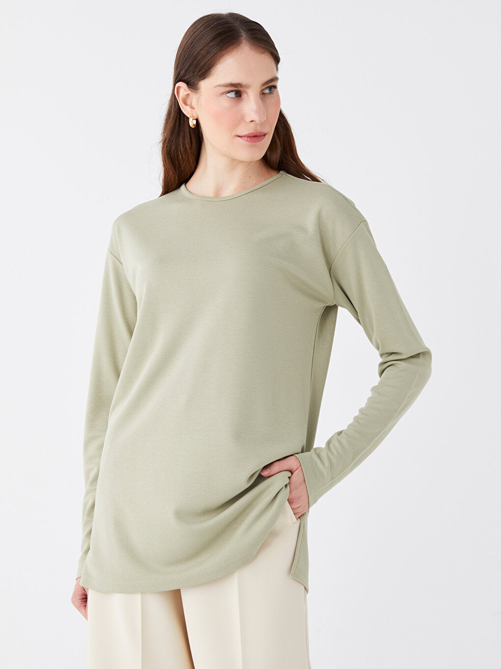 Crew Neck Plain Long Sleeve Women's Tunic