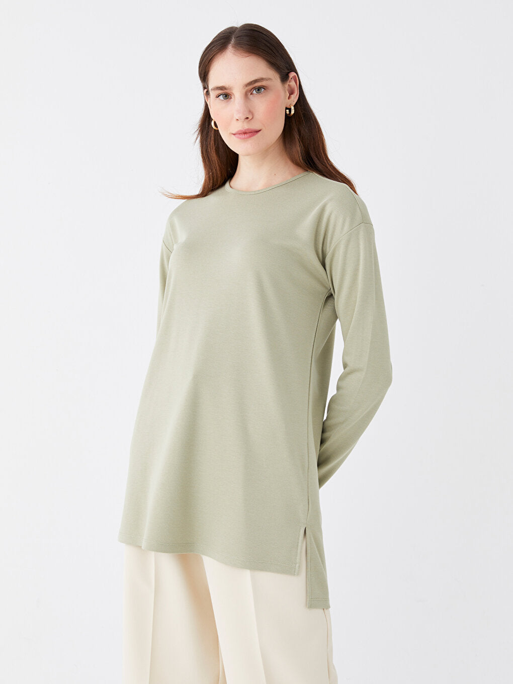 Crew Neck Plain Long Sleeve Women's Tunic