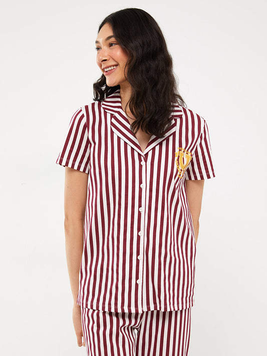 Shirt Collar Striped Short Sleeve Women's Pajama Set