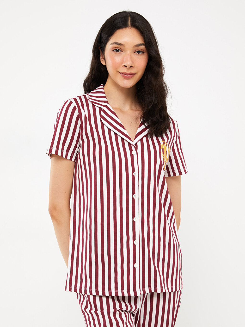 Shirt Collar Striped Short Sleeve Women's Pajama Set