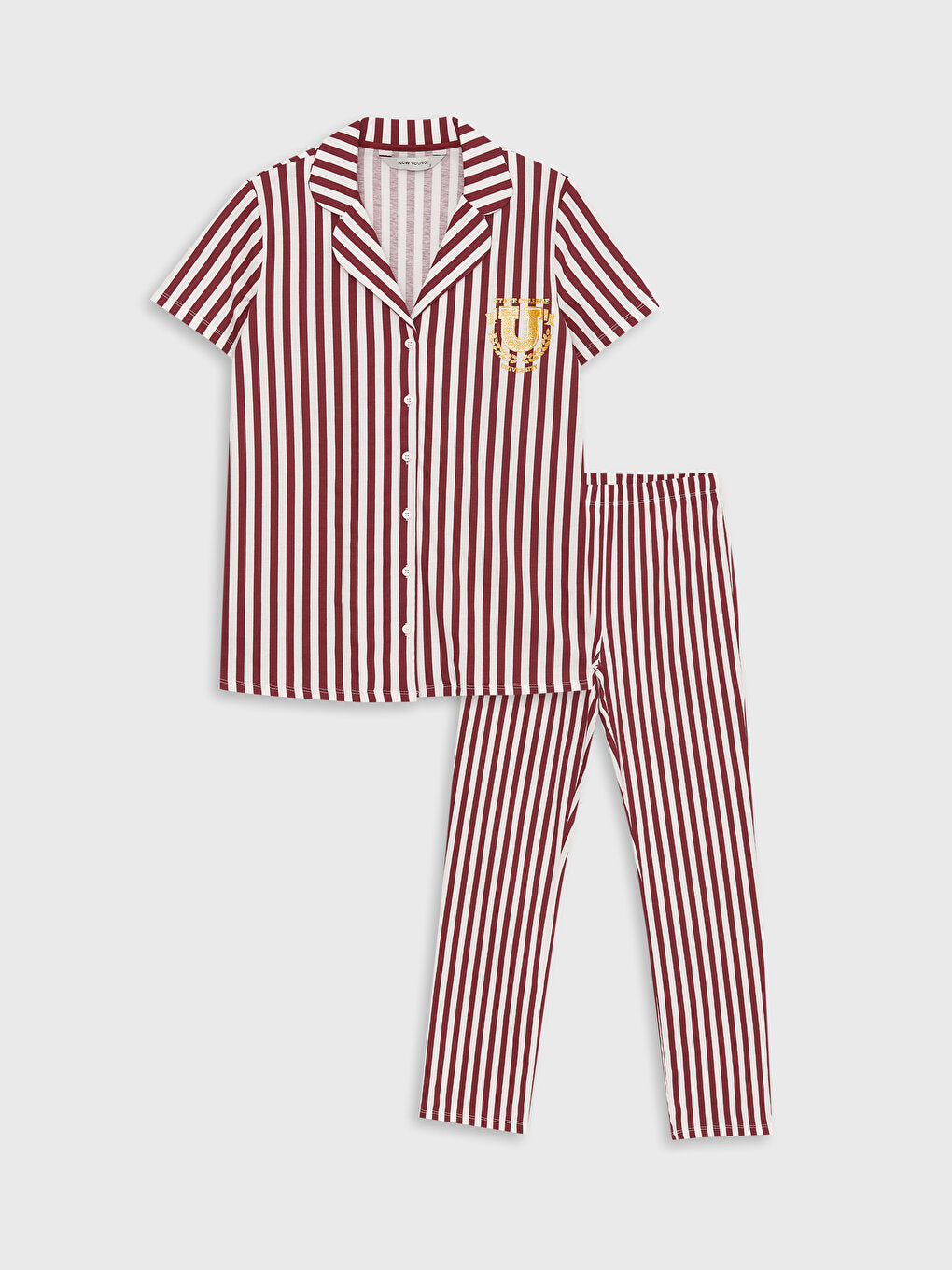 Shirt Collar Striped Short Sleeve Women's Pajama Set