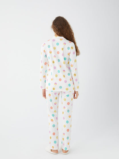 Shirt Collar Patterned Long Sleeve Women's Pajama Set