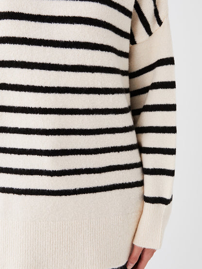 Turtleneck Striped Long Sleeve Oversize Women's Knitwear Sweater