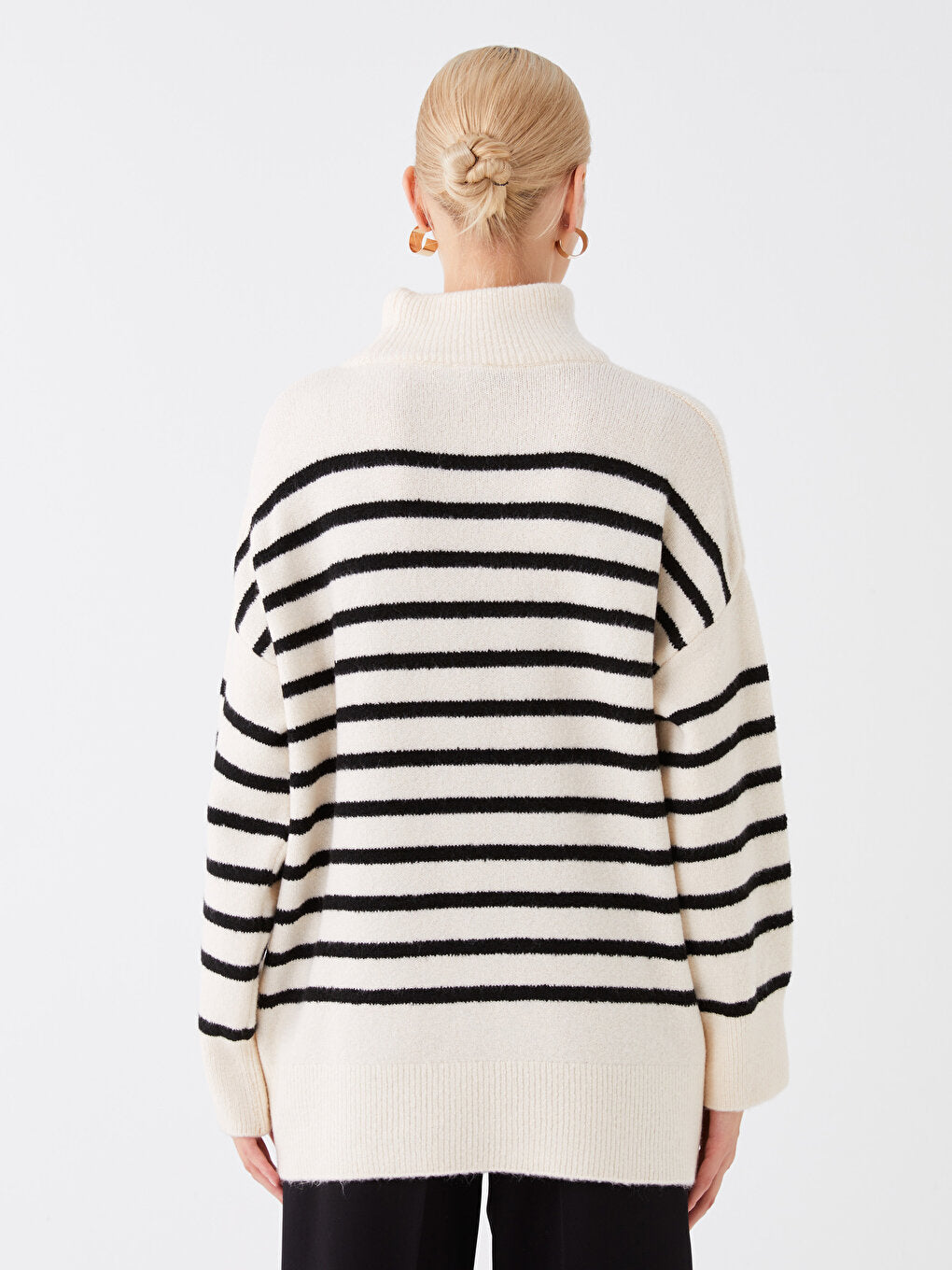 Turtleneck Striped Long Sleeve Oversize Women's Knitwear Sweater