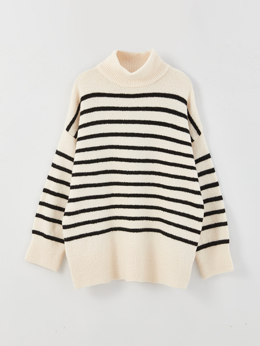 Turtleneck Striped Long Sleeve Oversize Women's Knitwear Sweater