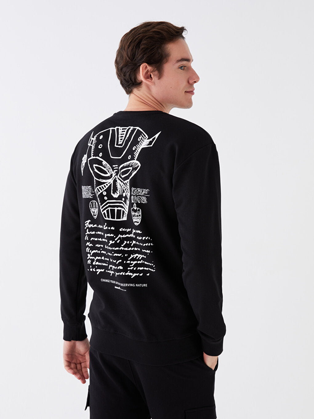 Crew Neck Long Sleeve Printed Men's Sweatshirt