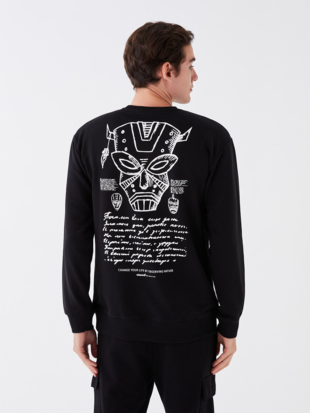 Crew Neck Long Sleeve Printed Men's Sweatshirt