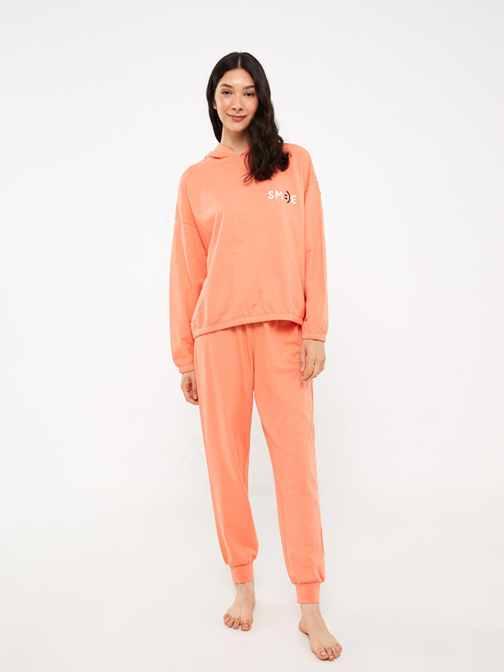 Hooded Printed Long Sleeve Women's Pajama Set