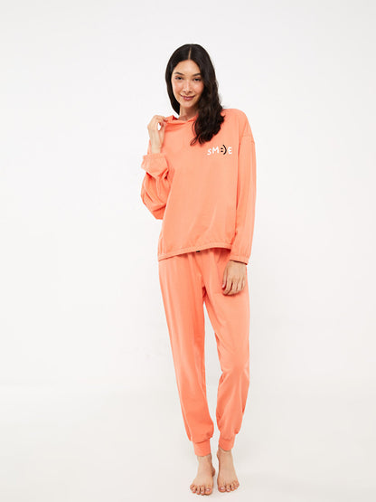 Hooded Printed Long Sleeve Women's Pajama Set