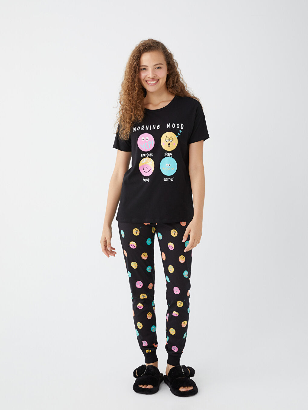 Crew Neck Printed Short Sleeve Women's Pajama Set