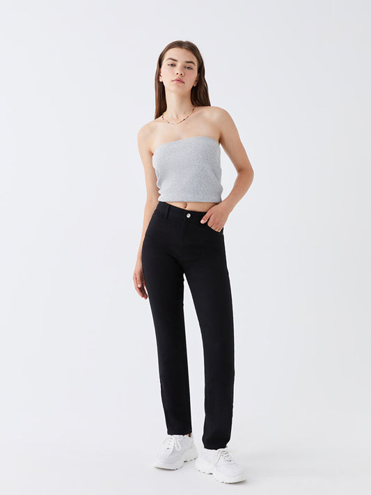 High Waist Slim Fit Women's Jean Trousers