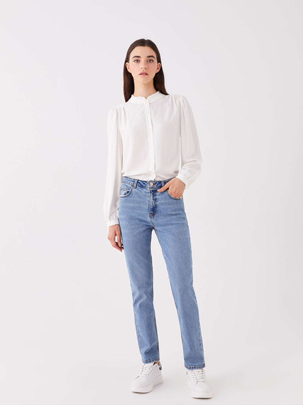 High Waist Straight Fit Women's Jean Trousers