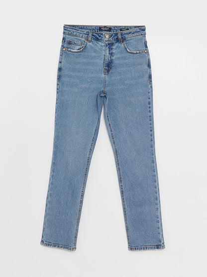 High Waist Straight Fit Women's Jean Trousers