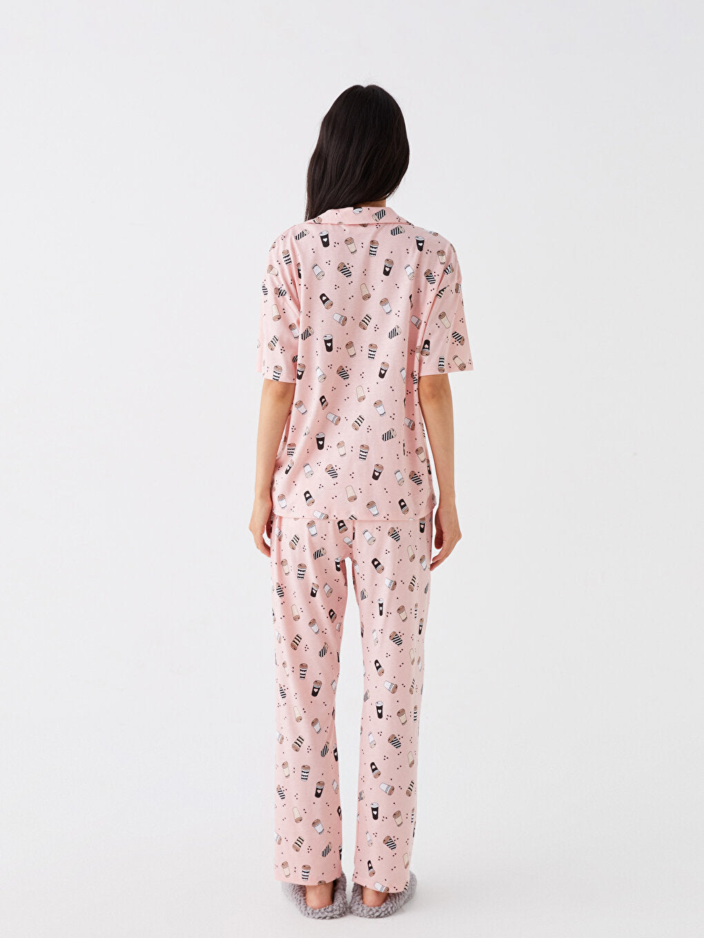 Shirt Collar Patterned Short Sleeve Women's Pajama Set