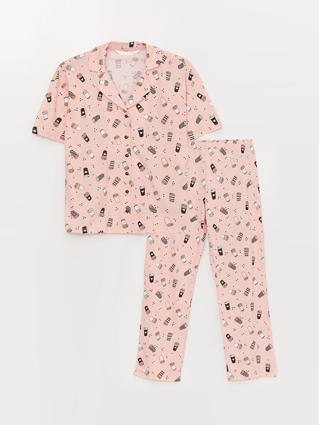 Shirt Collar Patterned Short Sleeve Women's Pajama Set