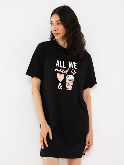 Crew Neck Printed Short Sleeve Women's Nightgown