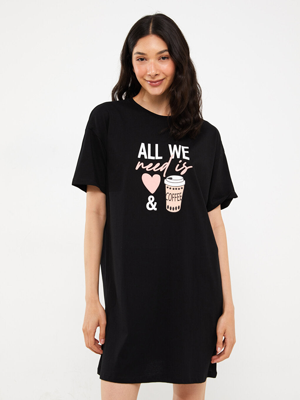 Crew Neck Printed Short Sleeve Women's Nightgown