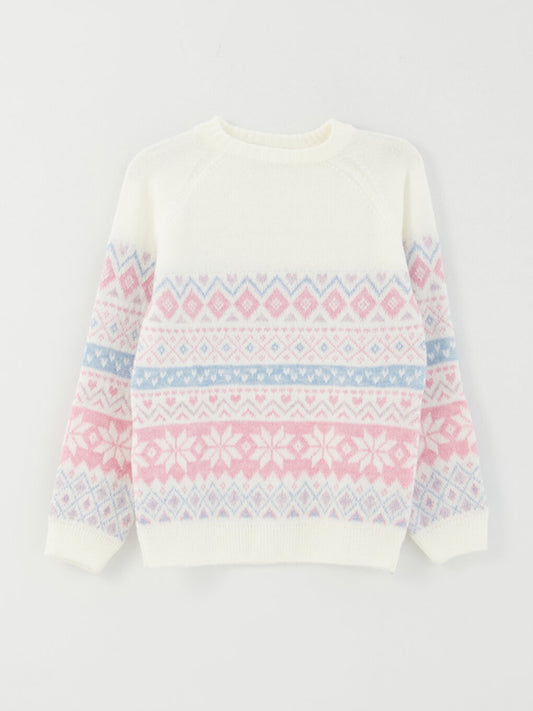 Crew Neck Patterned Long Sleeve Girl's Knitwear Sweater