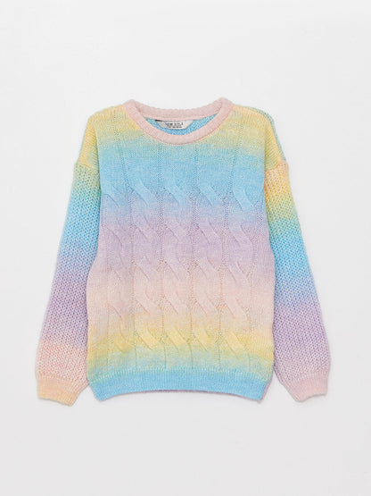 Crew Neck Color Blocked Long Sleeve Girl's Knitwear Sweater