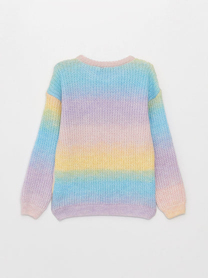 Crew Neck Color Blocked Long Sleeve Girl's Knitwear Sweater