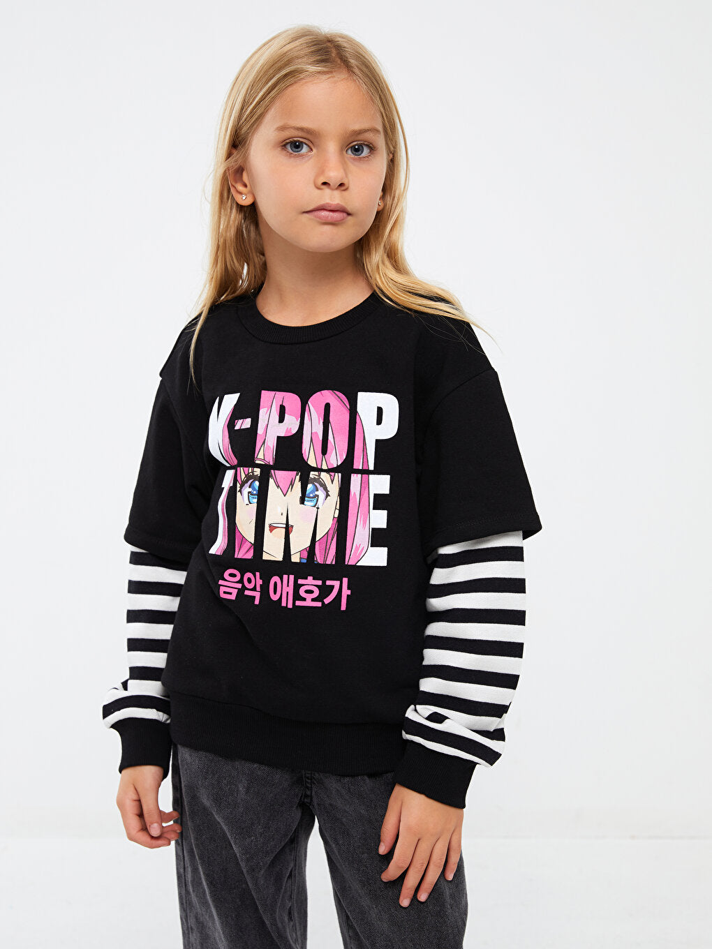 Crew Neck Long Sleeve Girl's Sweatshirt