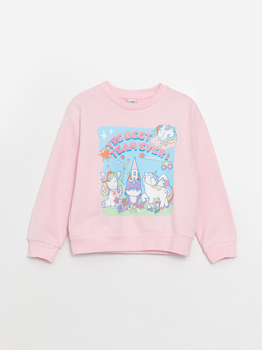 Crew Neck Printed Long Sleeve Girl's Sweatshirt