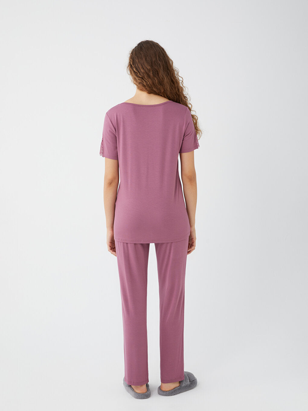 V-Neck Plain Short Sleeve Women's Pajama Set