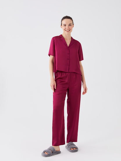 Shirt Collar Plain Short Sleeve Women's Pajama Set