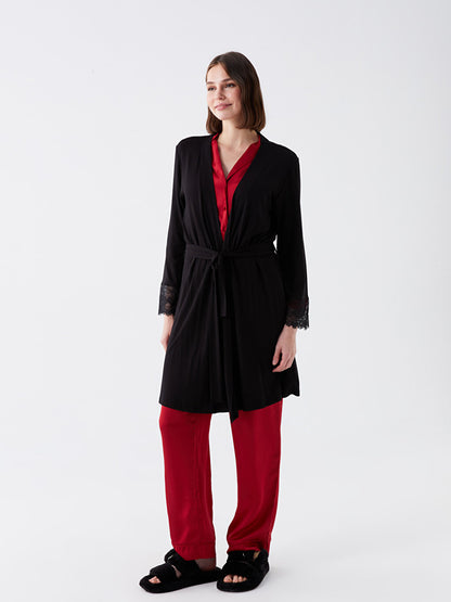 Shawl Collar Plain Long Sleeve Women's Dressing Gown