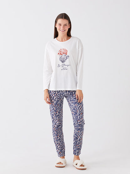 Crew Neck Printed Long Sleeve Women's Pajama Set