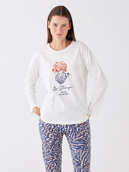 Crew Neck Printed Long Sleeve Women's Pajama Set