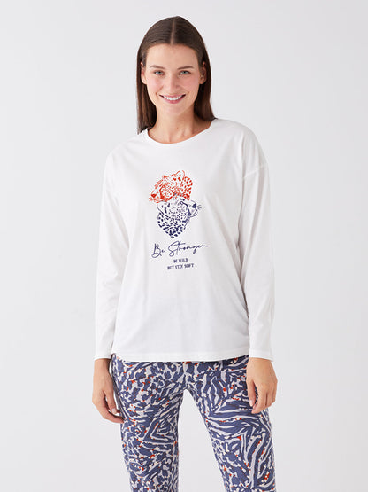 Crew Neck Printed Long Sleeve Women's Pajama Set