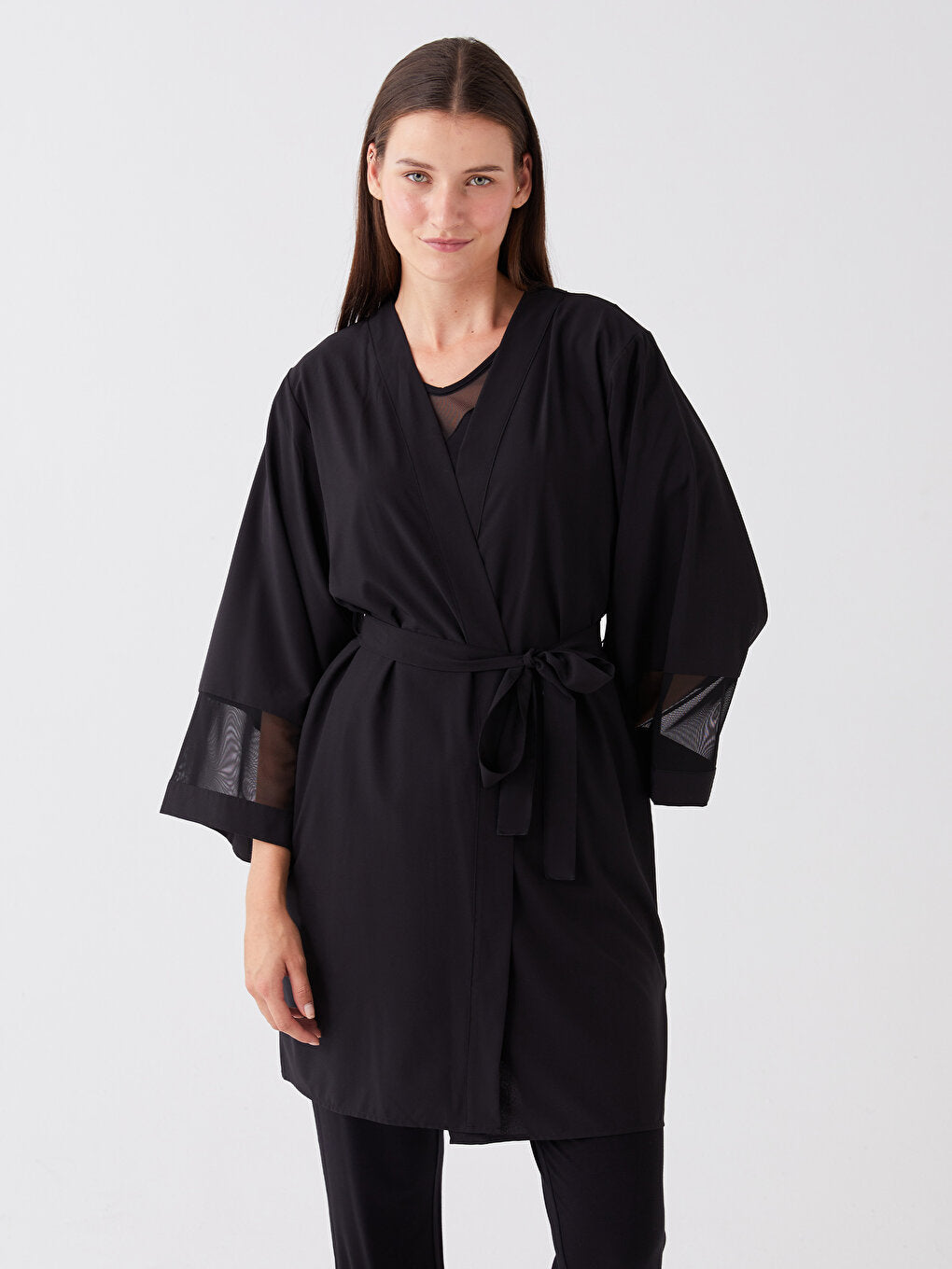 Shawl Collar Plain Satin Women's Dressing Gown