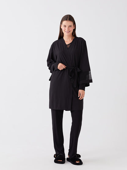 Shawl Collar Plain Satin Women's Dressing Gown