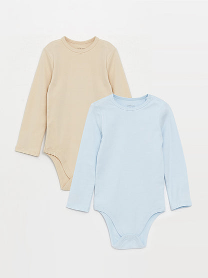 Crew Neck Long Sleeve Unisex Baby Snap-On Bodysuit 2-pack