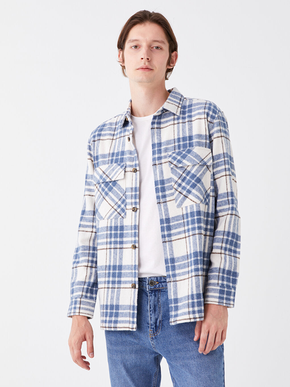 Regular Fit Long Sleeve Plaid Men's Shirt Jacket