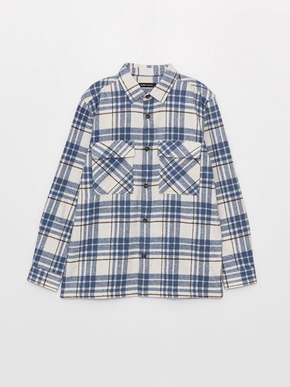 Regular Fit Long Sleeve Plaid Men's Shirt Jacket